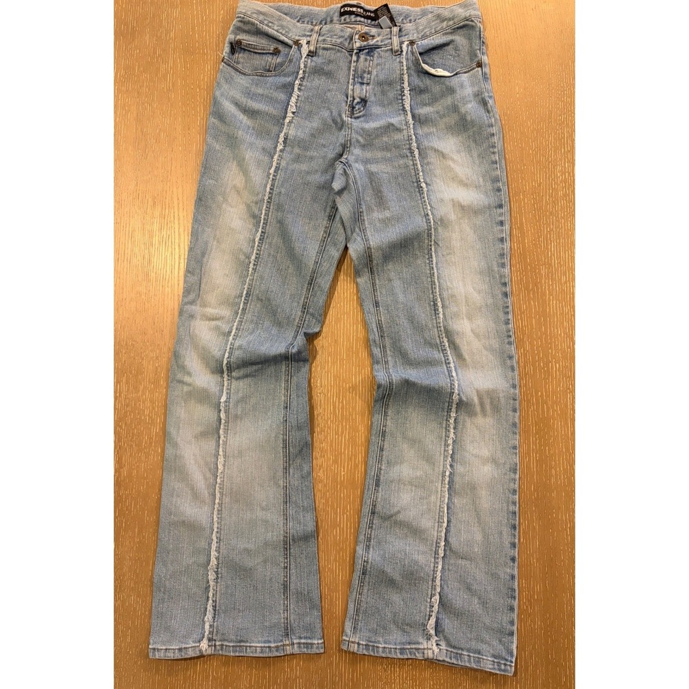 Women's‎ Express Jeans Size 11/12 (Approx 30x31) Light Wash Flare Raw Seam Y2K